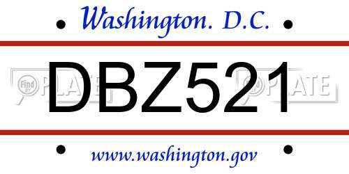 DBZ521 District Of Columbia License Plate