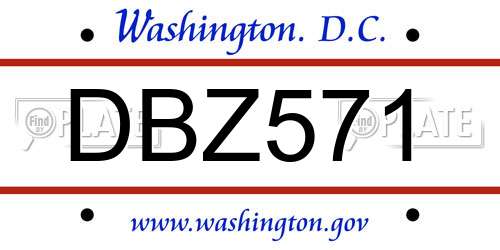 DBZ571 District Of Columbia License Plate