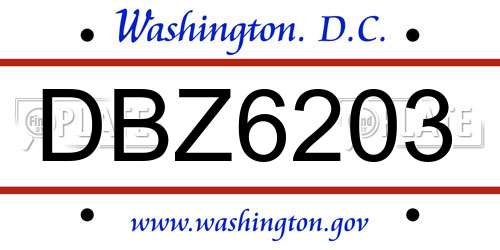 DBZ6203 District Of Columbia License Plate