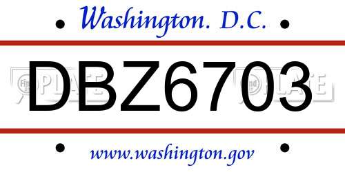 DBZ6703 District Of Columbia License Plate