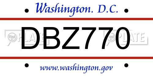 DBZ770 District Of Columbia License Plate