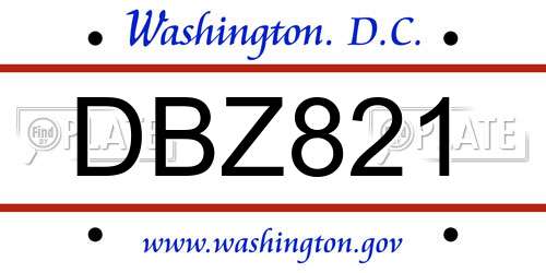 DBZ821 District Of Columbia License Plate