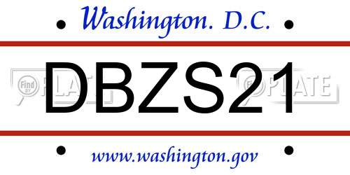 DBZS21 District Of Columbia License Plate