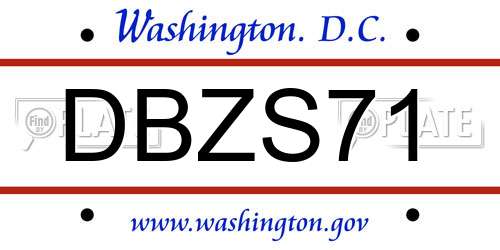 DBZS71 District Of Columbia License Plate