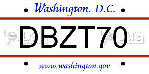 DBZT70 District Of Columbia License Plate