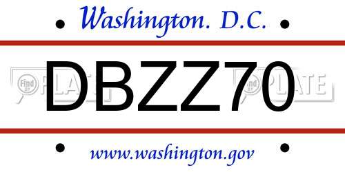 DBZZ70 District Of Columbia License Plate
