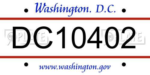 DC10402 District Of Columbia License Plate