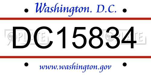 DC15834 District Of Columbia License Plate