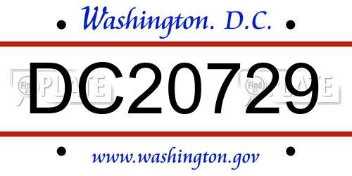 DC20729 District Of Columbia License Plate