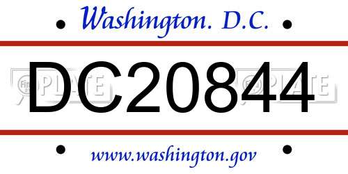 DC20844 District Of Columbia License Plate