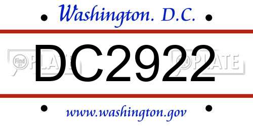 DC2922 District Of Columbia License Plate