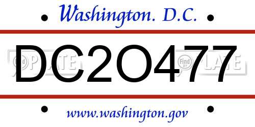 DC2O477 District Of Columbia License Plate