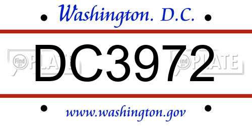 DC3972 District Of Columbia License Plate