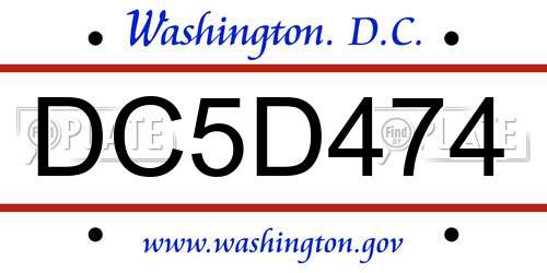 DC5D474 District Of Columbia License Plate