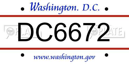 DC6672 District Of Columbia License Plate