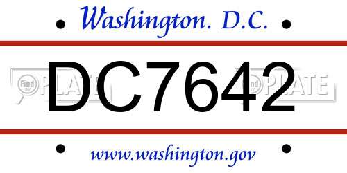 DC7642 District Of Columbia License Plate
