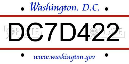 DC7D422 District Of Columbia License Plate