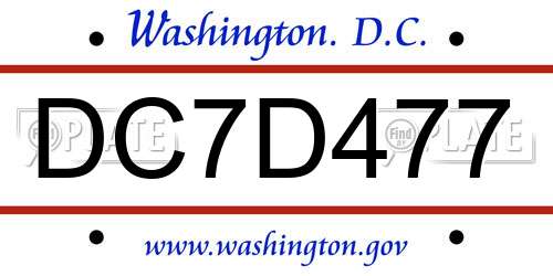 DC7D477 District Of Columbia License Plate