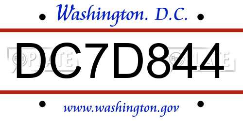 DC7D844 District Of Columbia License Plate
