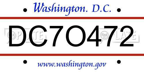 DC7O472 District Of Columbia License Plate