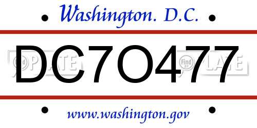 DC7O477 District Of Columbia License Plate