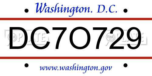 DC7O729 District Of Columbia License Plate
