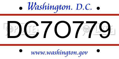 DC7O779 District Of Columbia License Plate