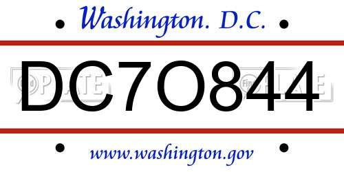 DC7O844 District Of Columbia License Plate