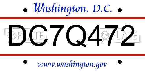 DC7Q472 District Of Columbia License Plate