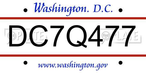 DC7Q477 District Of Columbia License Plate