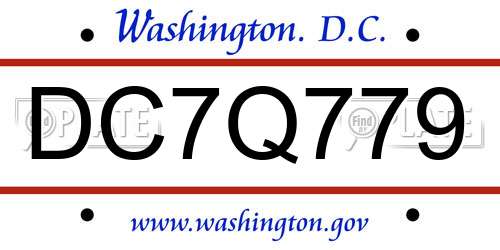 DC7Q779 District Of Columbia License Plate