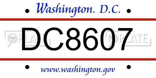 DC8607 District Of Columbia License Plate