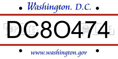 DC8O474 District Of Columbia License Plate