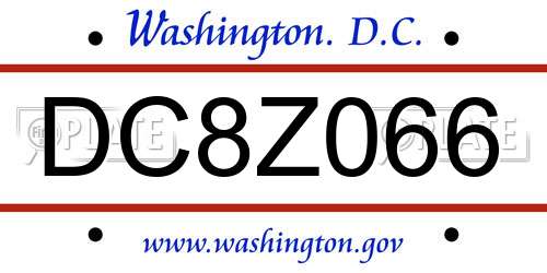 DC8Z066 District Of Columbia License Plate