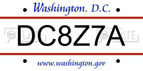 DC8Z7A District Of Columbia License Plate