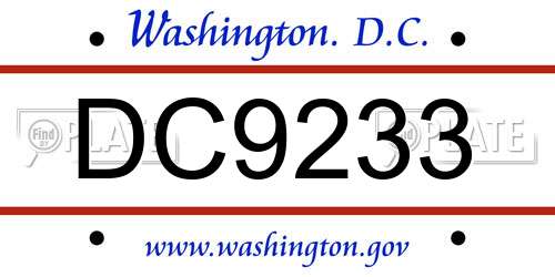 DC9233 District Of Columbia License Plate