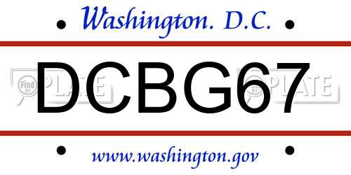 DCBG67 District Of Columbia License Plate