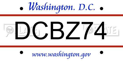DCBZ74 District Of Columbia License Plate