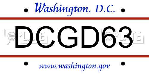 DCGD63 District Of Columbia License Plate