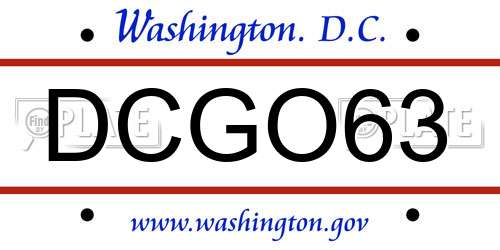 DCGO63 District Of Columbia License Plate