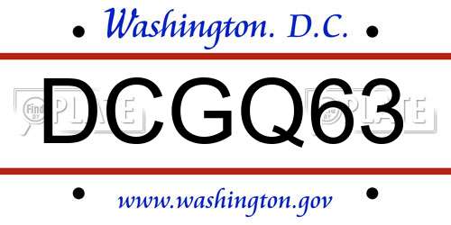 DCGQ63 District Of Columbia License Plate