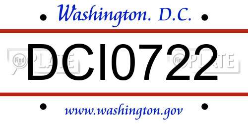 DCI0722 District Of Columbia License Plate