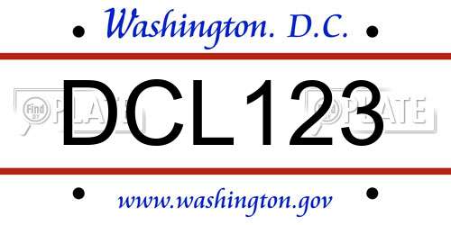 DCL123 District Of Columbia License Plate