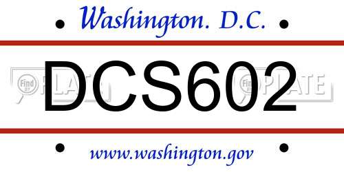 DCS602 District Of Columbia License Plate