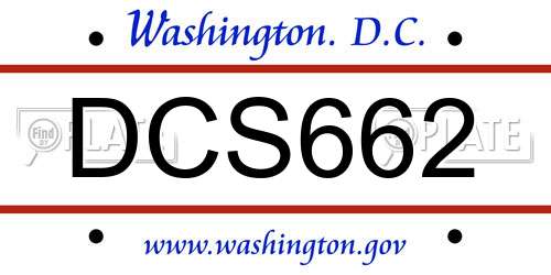 DCS662 District Of Columbia License Plate