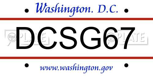DCSG67 District Of Columbia License Plate