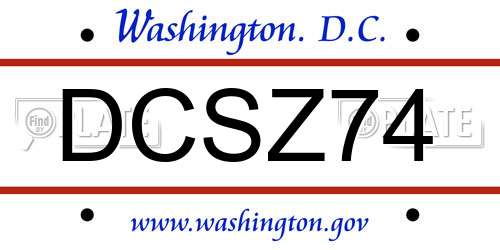 DCSZ74 District Of Columbia License Plate