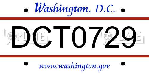 DCT0729 District Of Columbia License Plate
