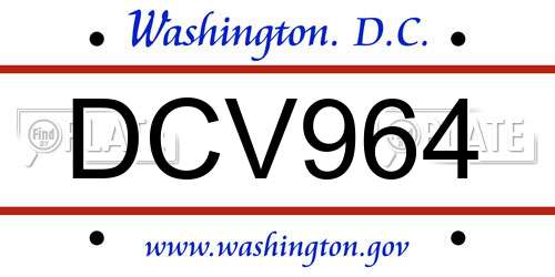 DCV964 District Of Columbia License Plate