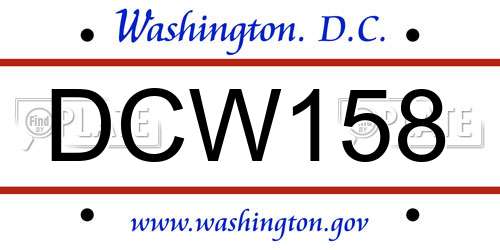 DCW158 District Of Columbia License Plate